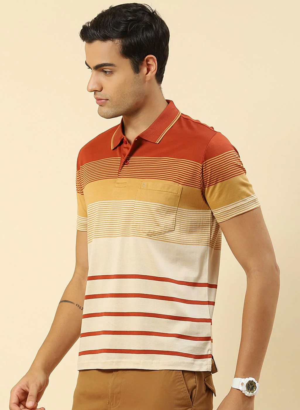 Men Orange Stripe T-Shirt - Image 2