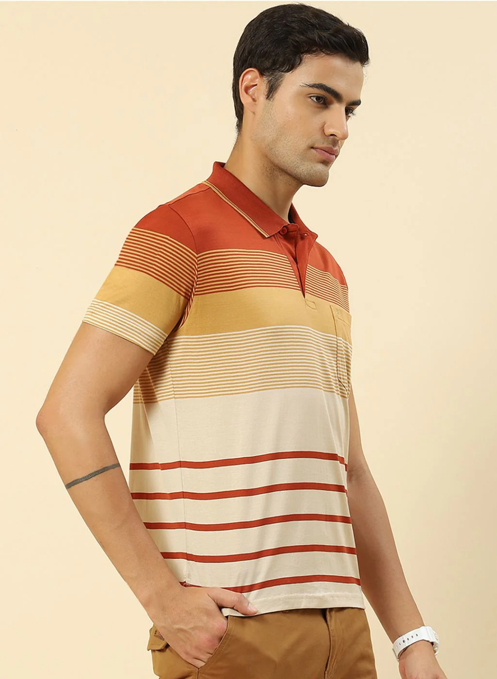 Men Orange Stripe T-Shirt - Image 3