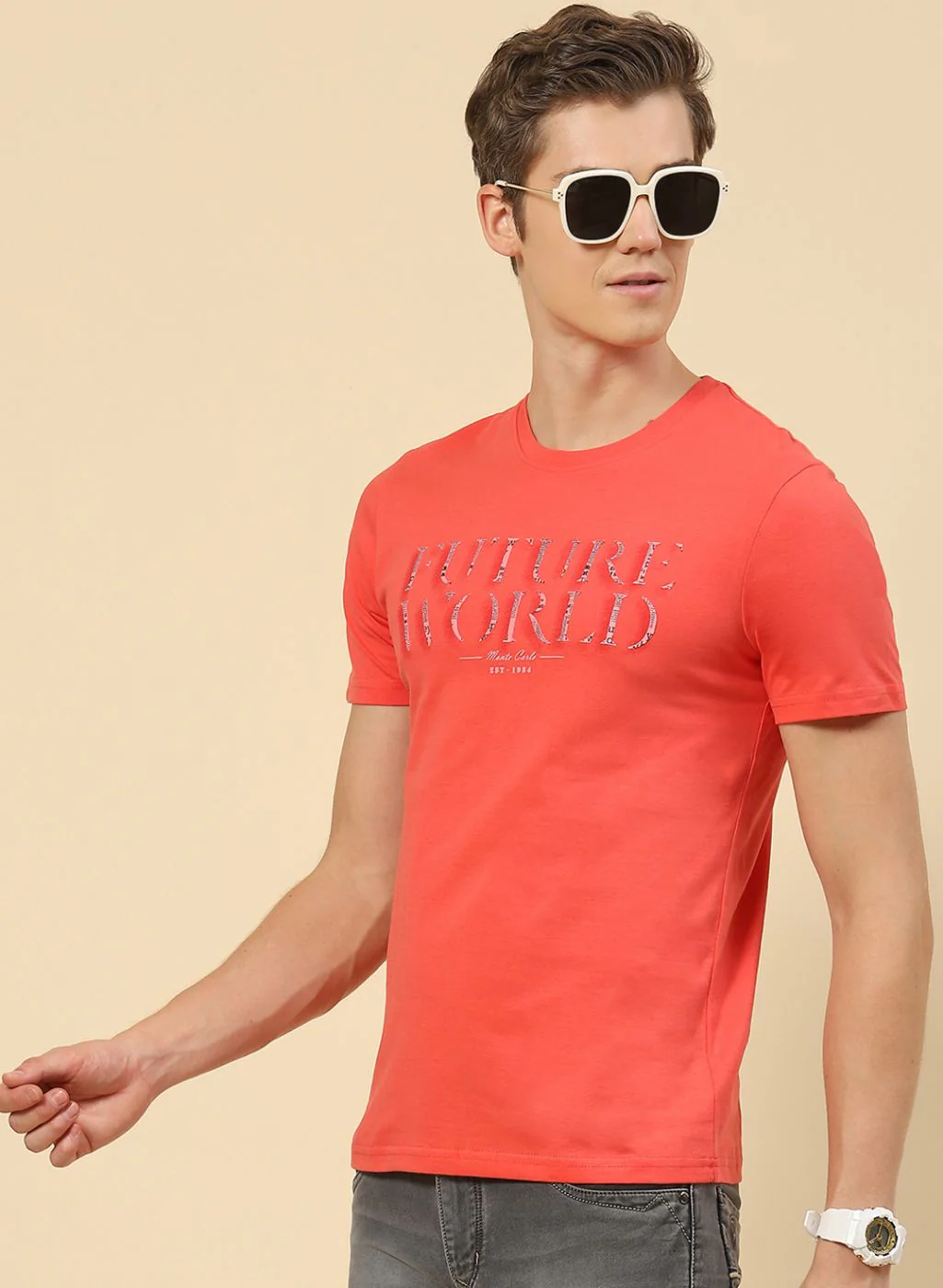 Men Peach Printed T-Shirt - Image 3