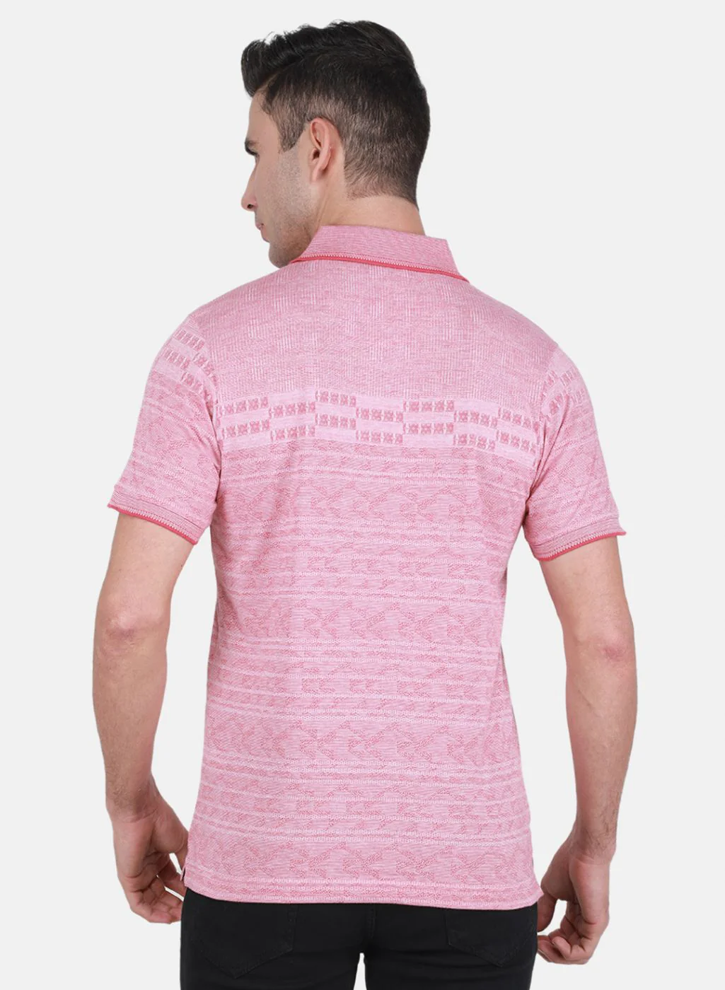 Men Pink Jaquard T-Shirt - Image 3