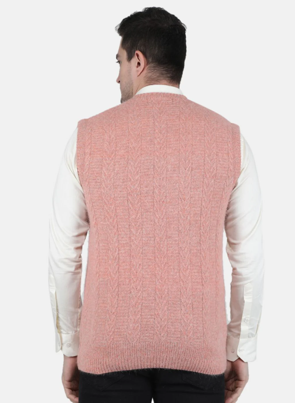 Men Pink Self Design Sweater - Image 3