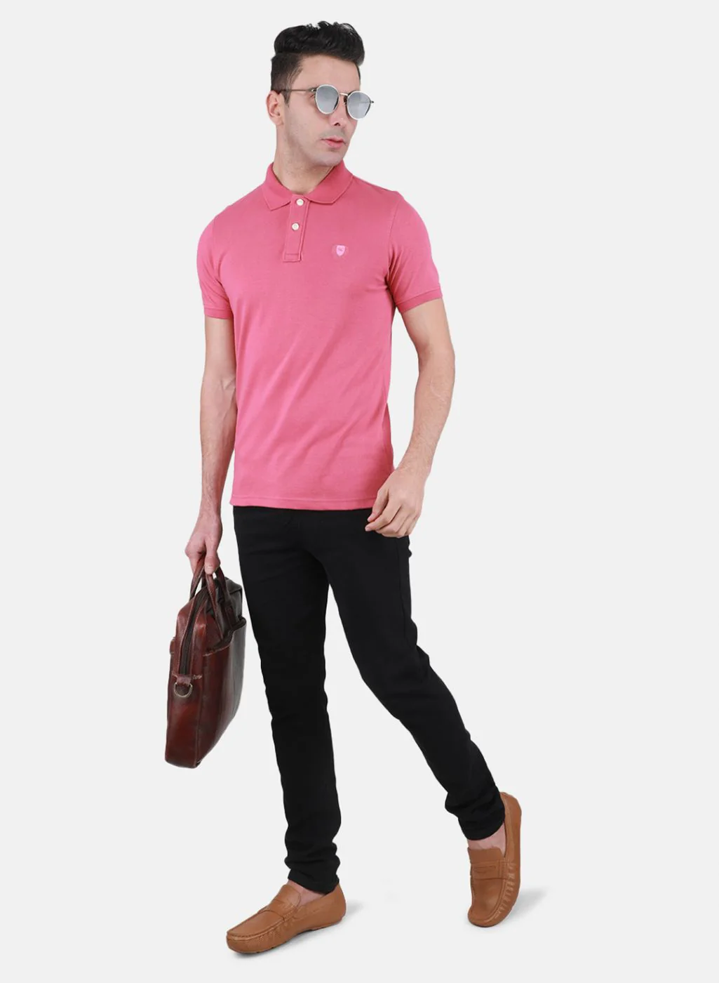 Men Pink Solid T-Shirt - Image 4