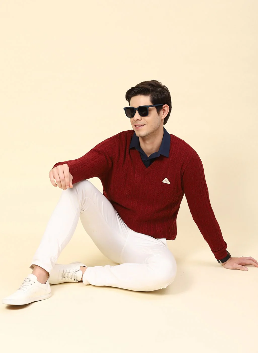 Men Purple Self Design Wool blend Pullover