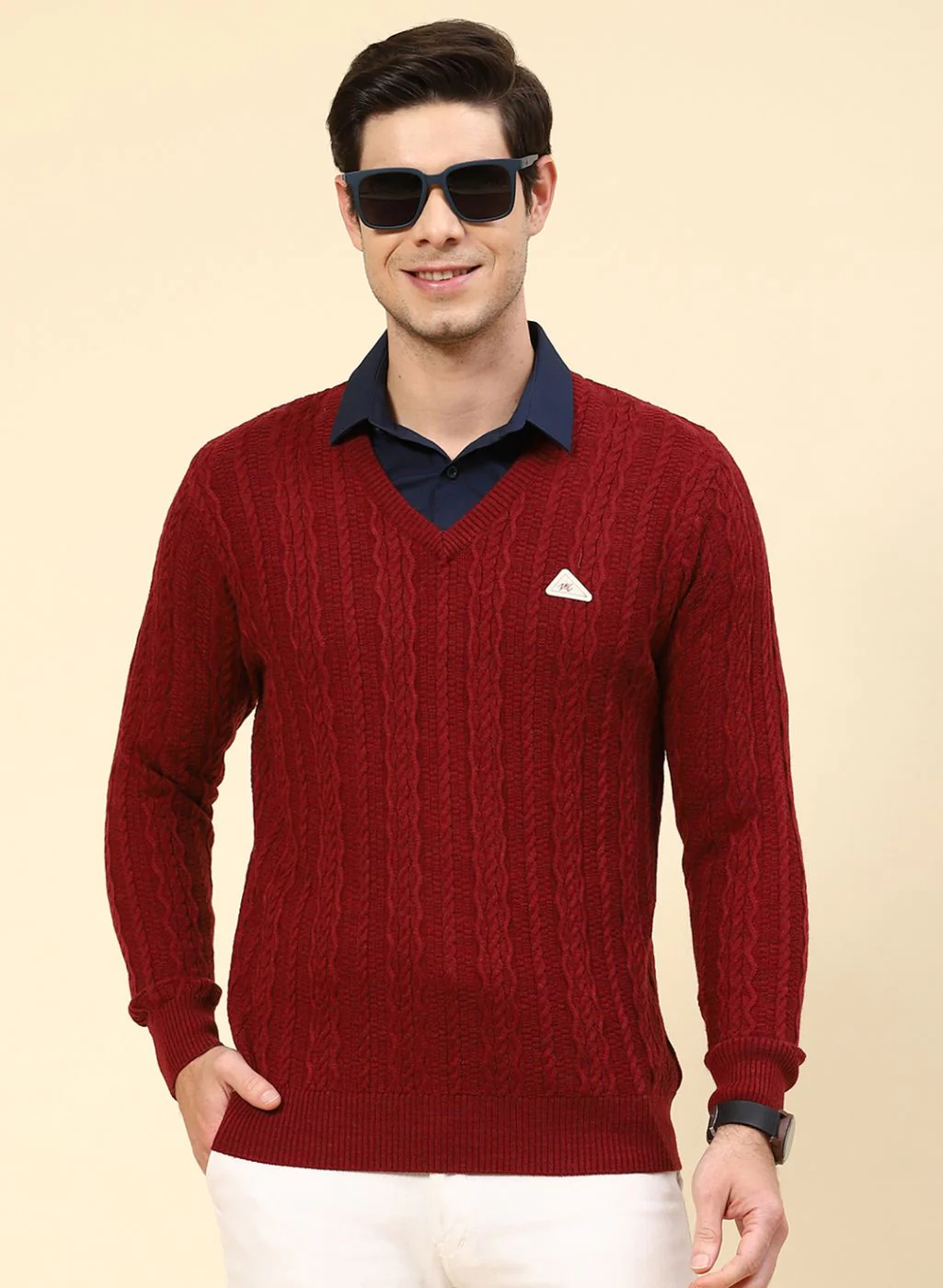 Men Purple Self Design Wool blend Pullover - Image 2