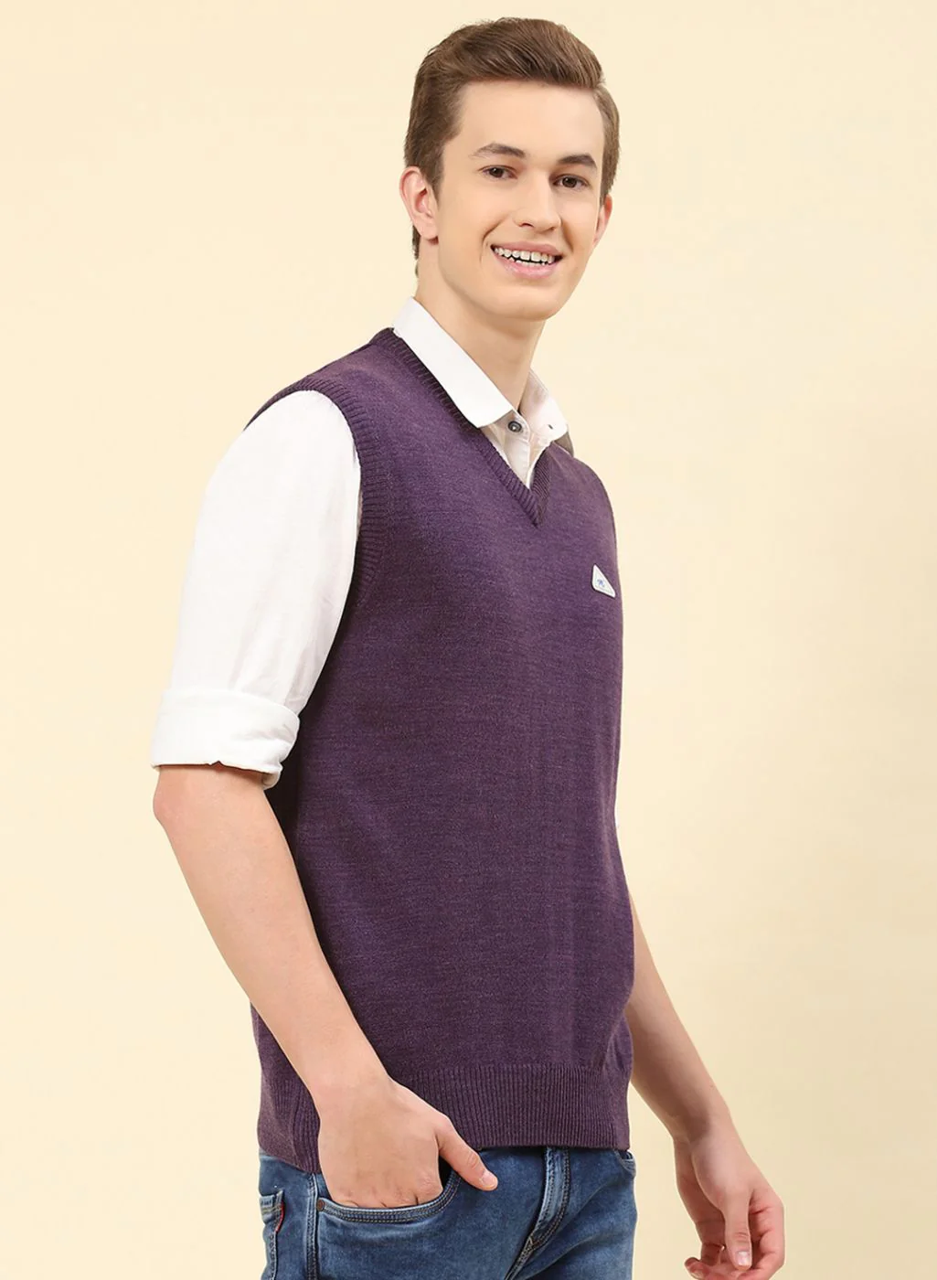 Men Purple Solid Blend wool Sweater - Image 4