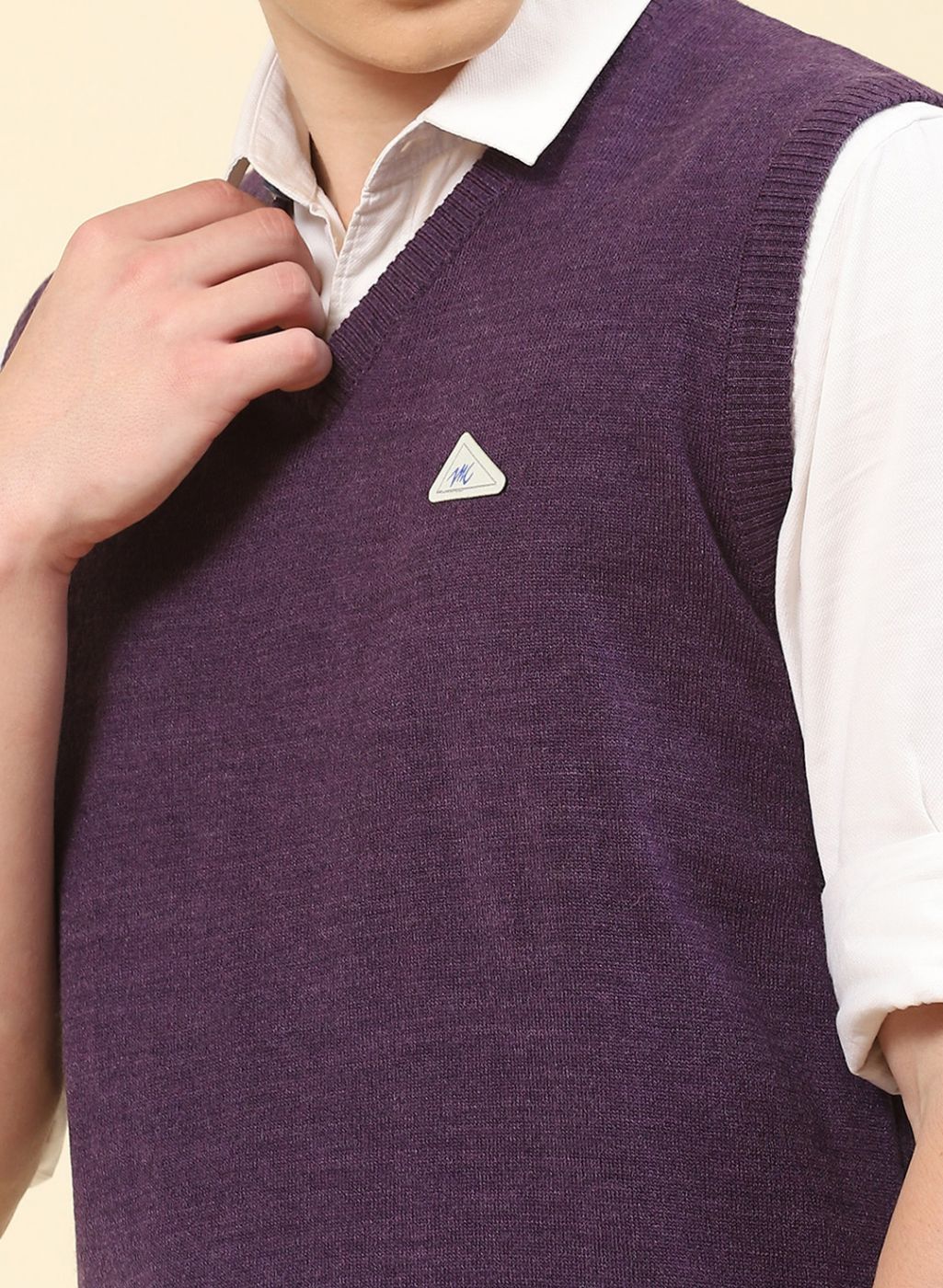 Men Purple Solid Blend wool Sweater - Image 6