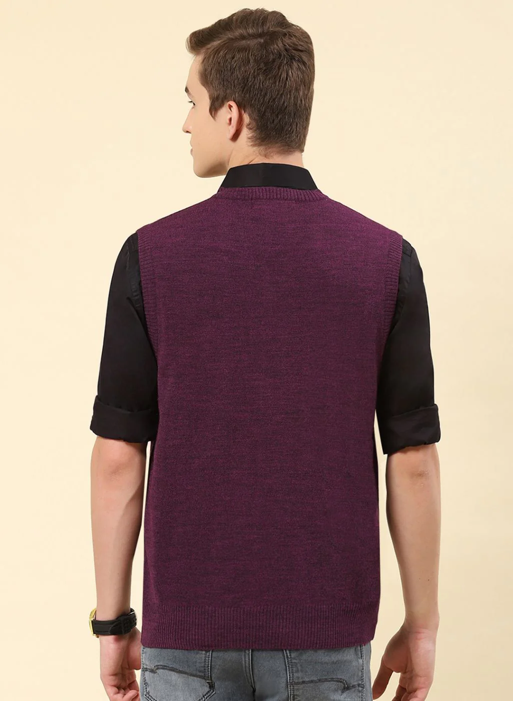 Men Purple Solid Blend wool Sweater - Image 5