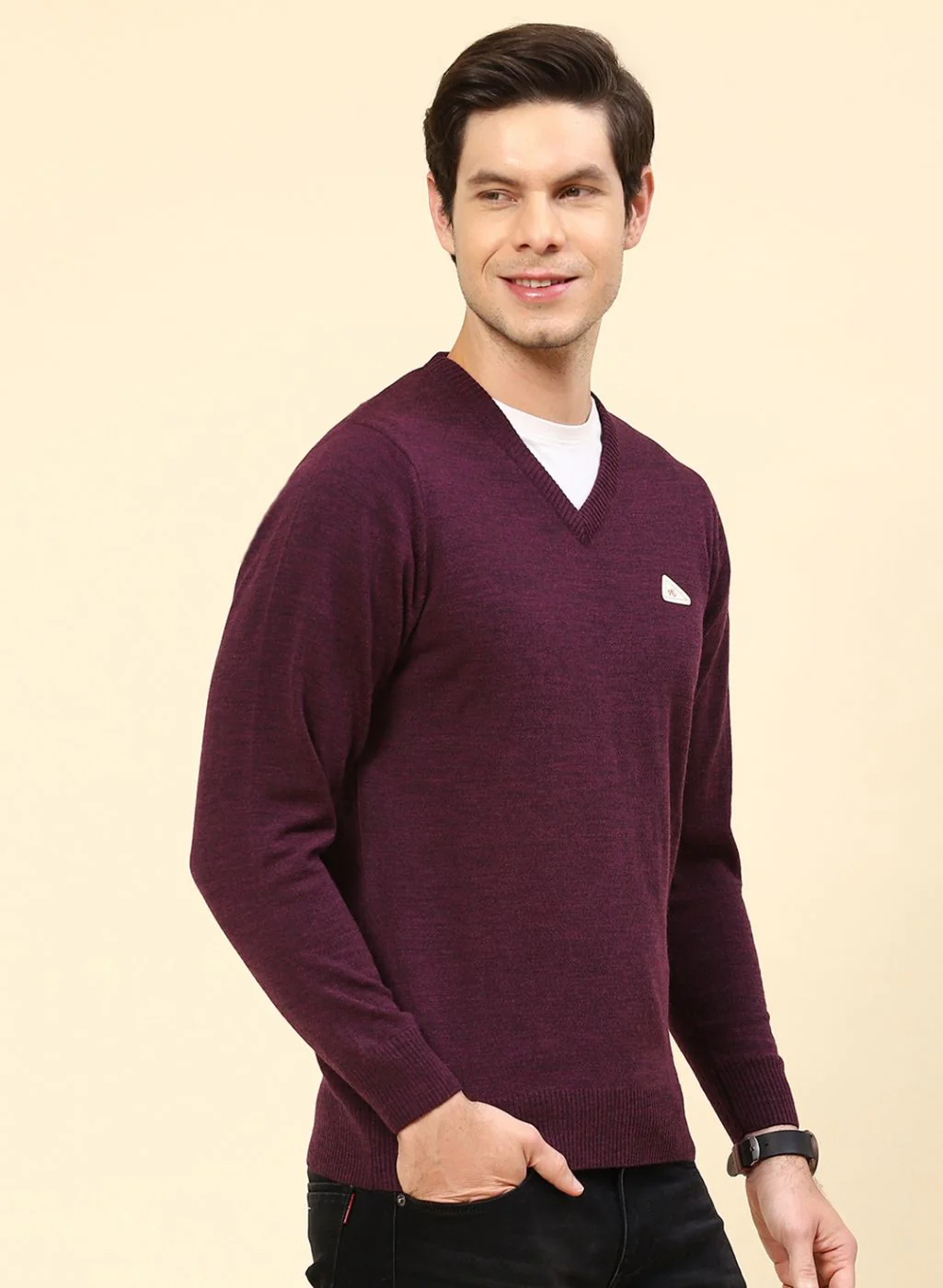 Men Purple Solid Wool blend Pullover - Image 4