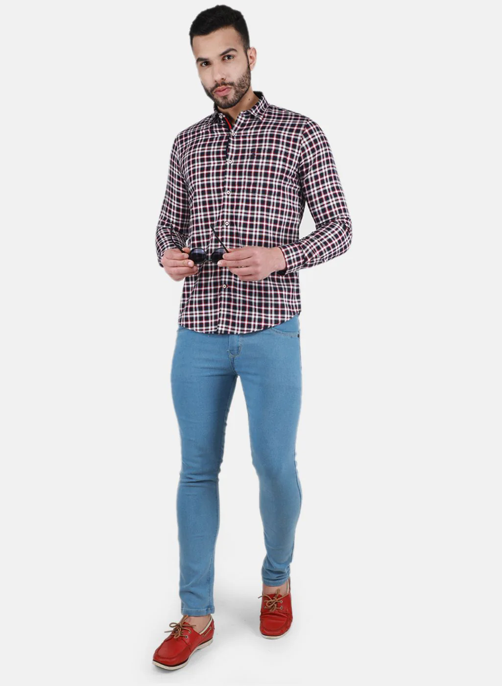 Men Red Check Shirt - Image 4