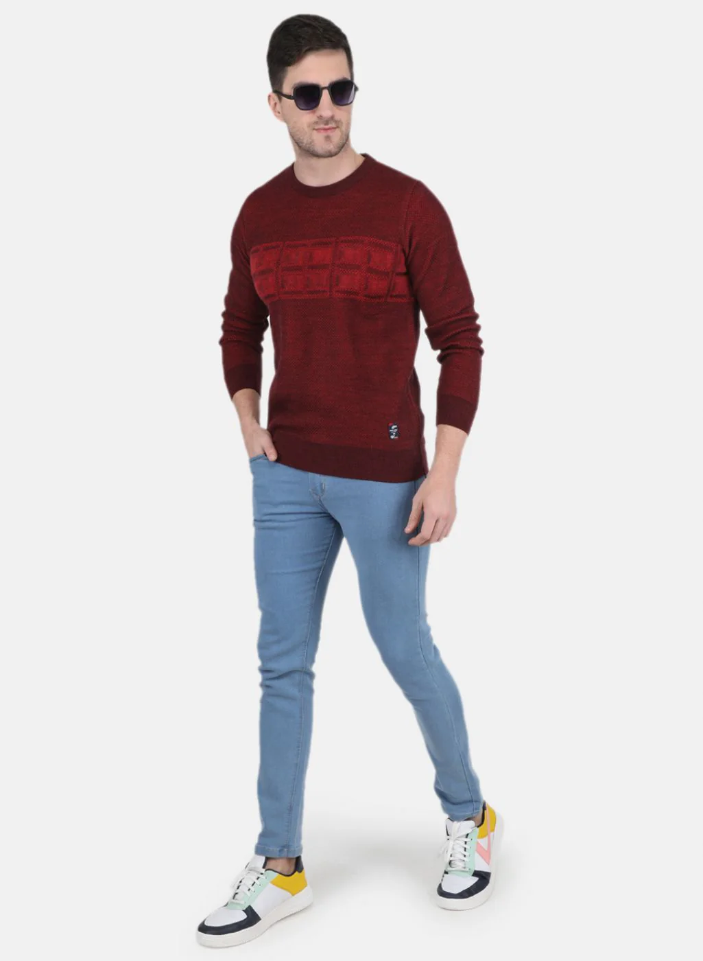 Men Red Jaquard Pullover - Image 4