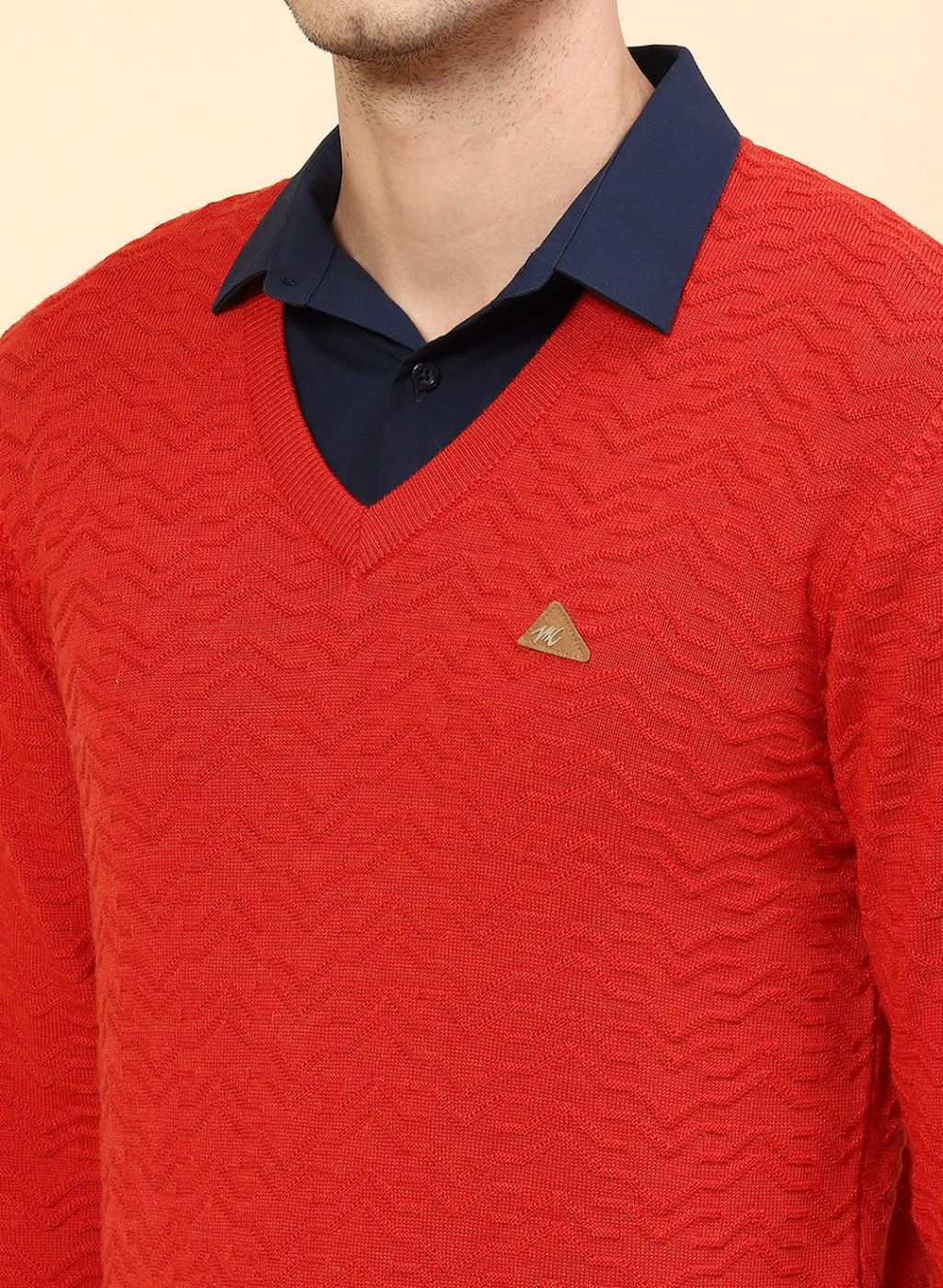Men Red Self Design Pure wool Pullover - Image 6