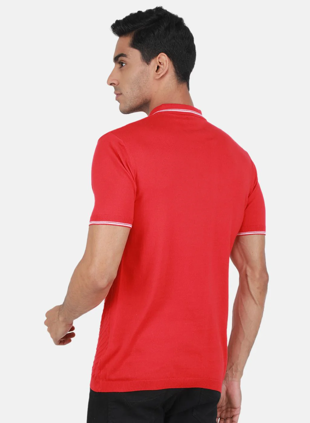 Men Red Self Design T-Shirt - Image 3