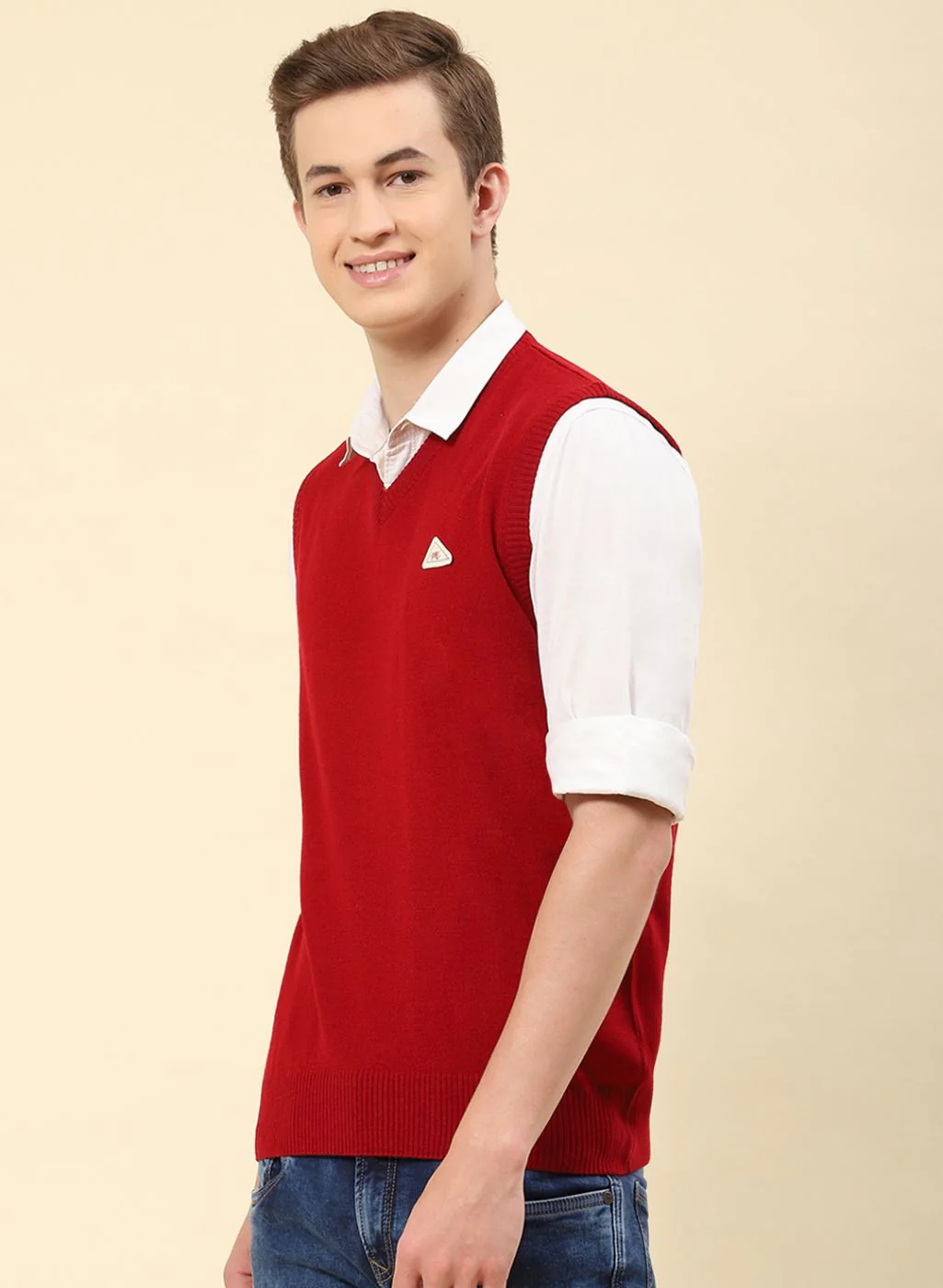 Men Red Solid Blend wool Sweater - Image 3
