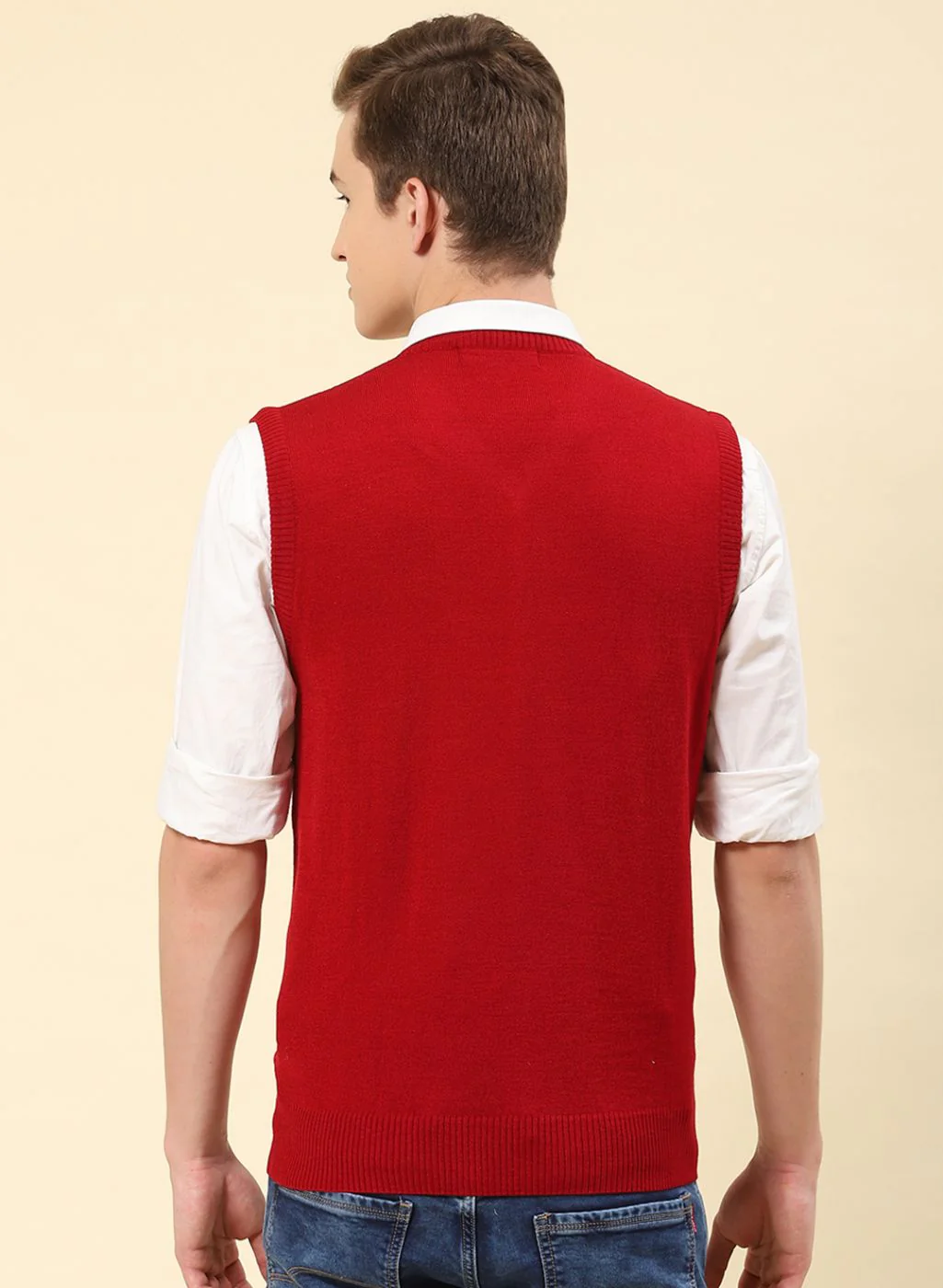 Men Red Solid Blend wool Sweater - Image 5