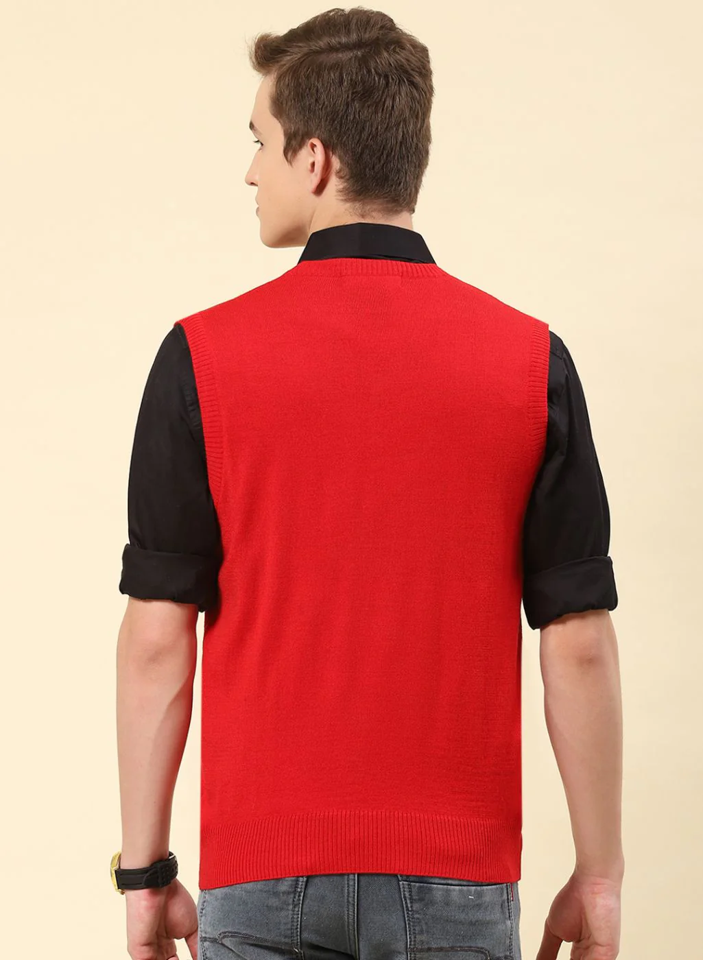 Men Red Solid Blend wool Sweater - Image 5