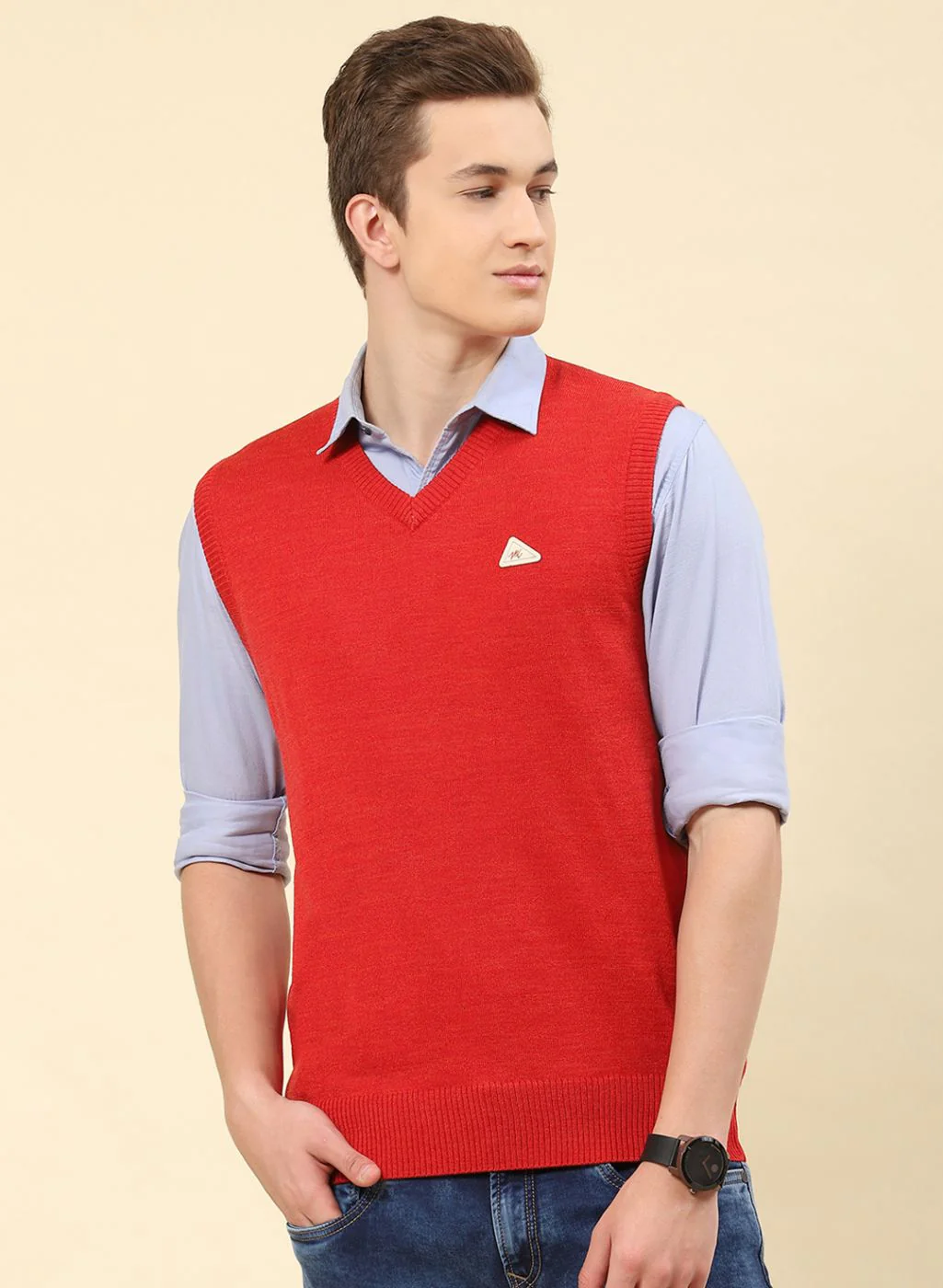Men Red Solid Blend wool Sweater - Image 2