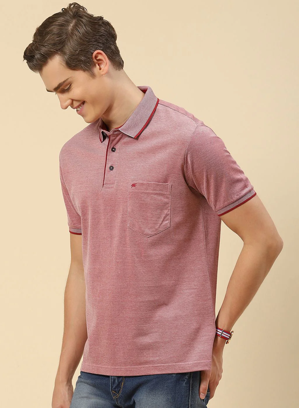 Men Red Solid T-Shirt - Image 2