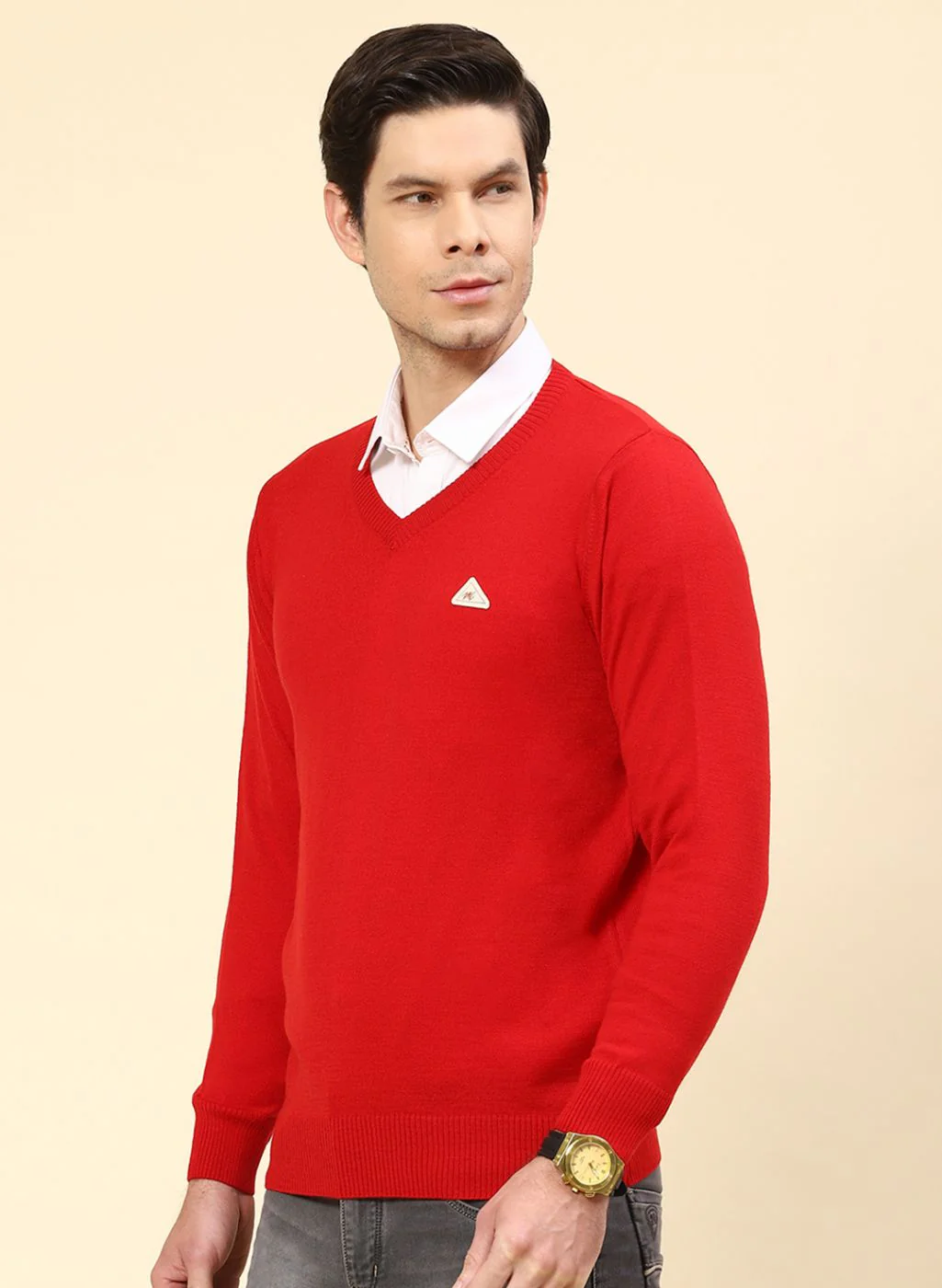 Men Red Solid Wool blend Pullover - Image 3