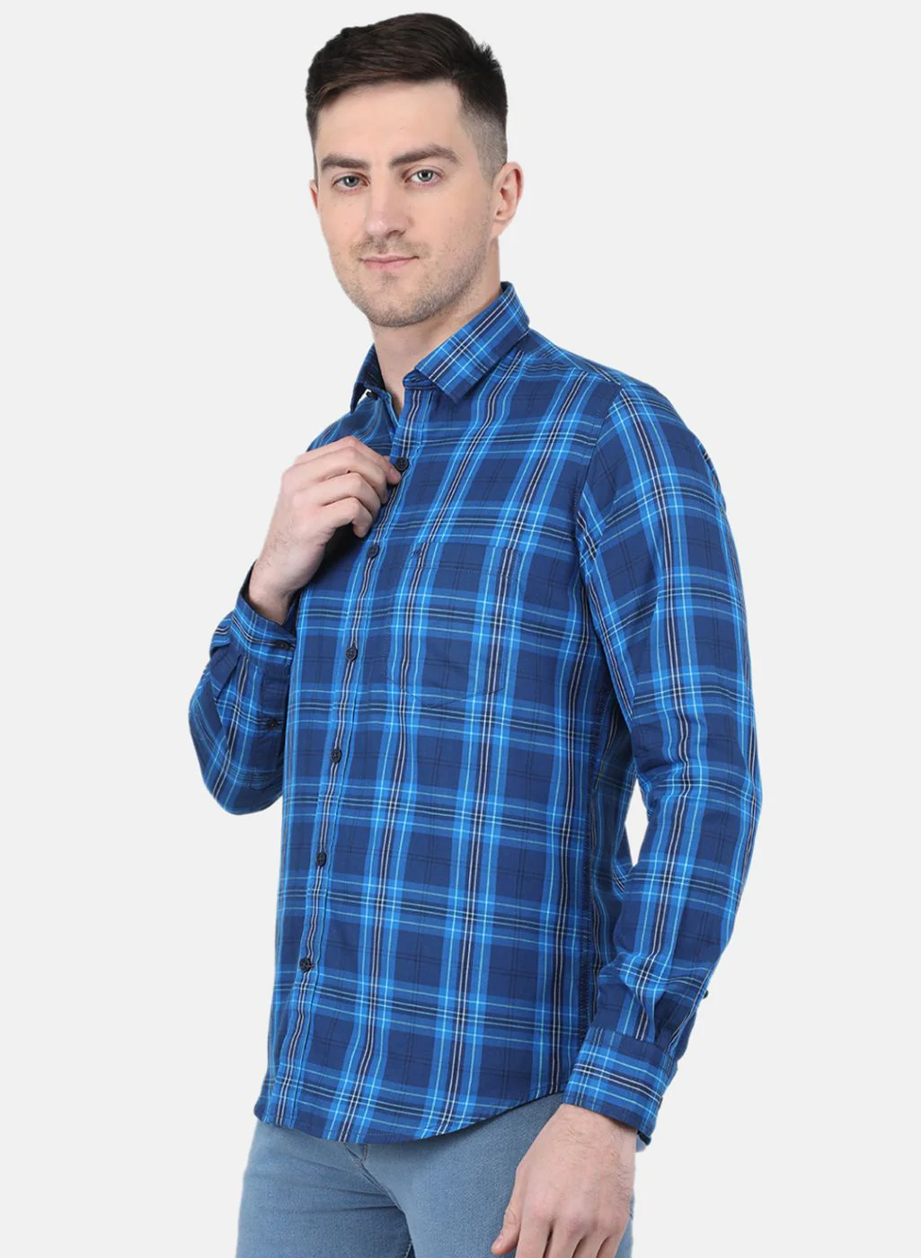 Men Royal Blue Check Shirt - Image 2
