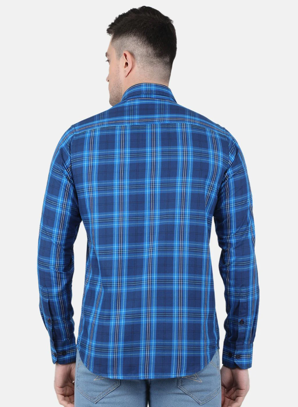 Men Royal Blue Check Shirt - Image 3