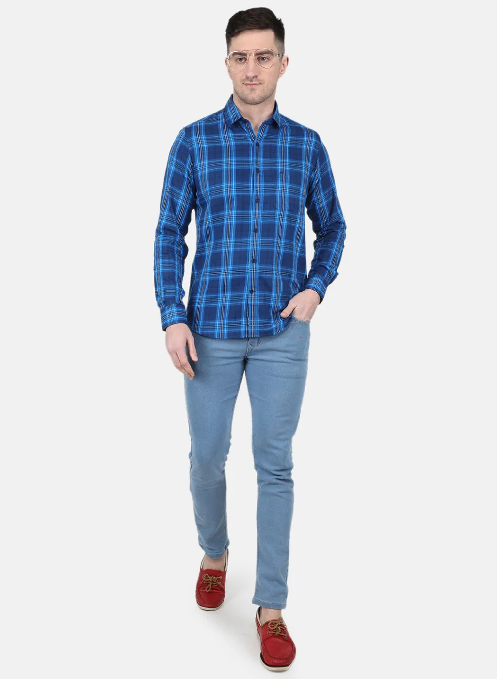 Men Royal Blue Check Shirt - Image 4