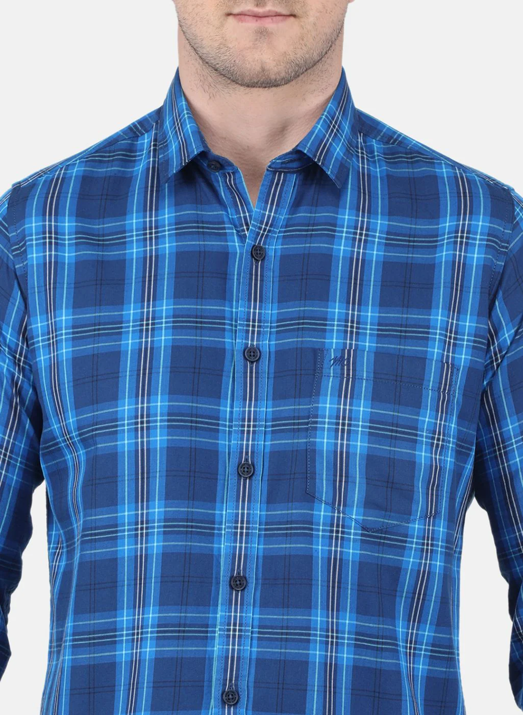 Men Royal Blue Check Shirt - Image 5
