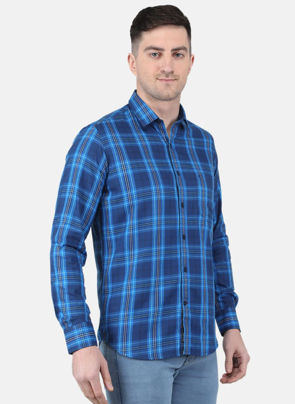Men Royal Blue Check Shirt - Image 6