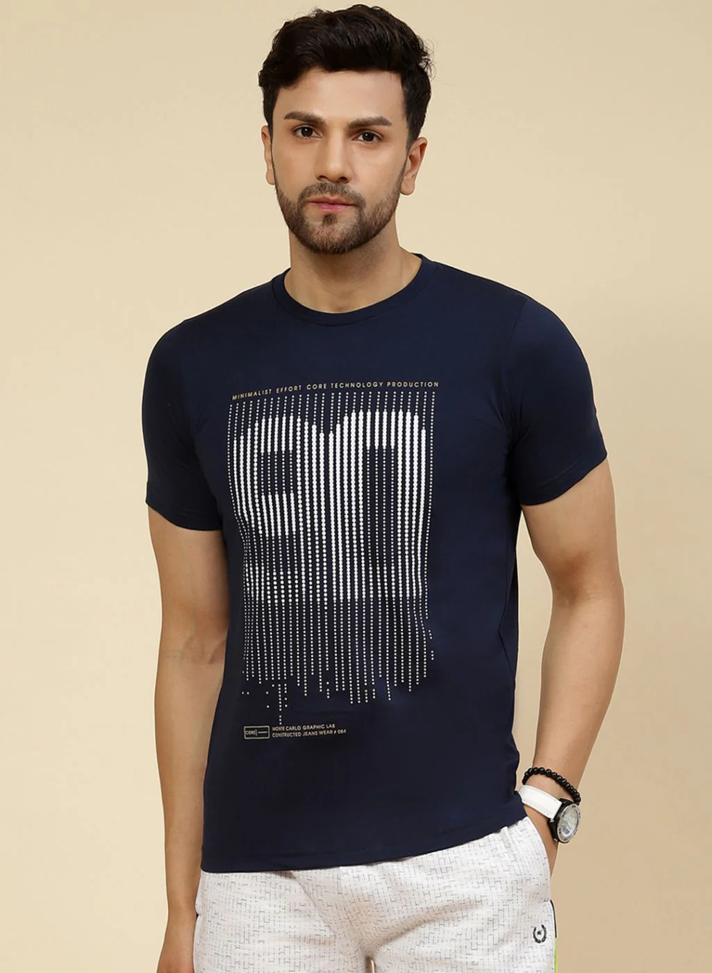 Men Rust Orange & Blue Solid T-Shirt - Image 3