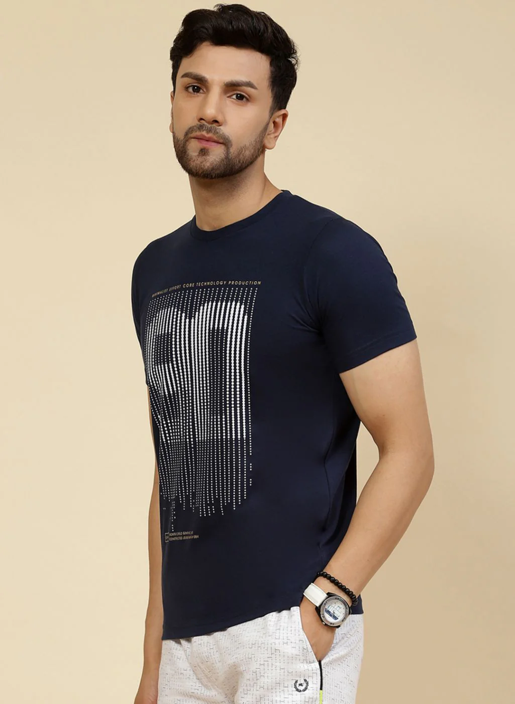 Men Rust Orange & Blue Solid T-Shirt - Image 4