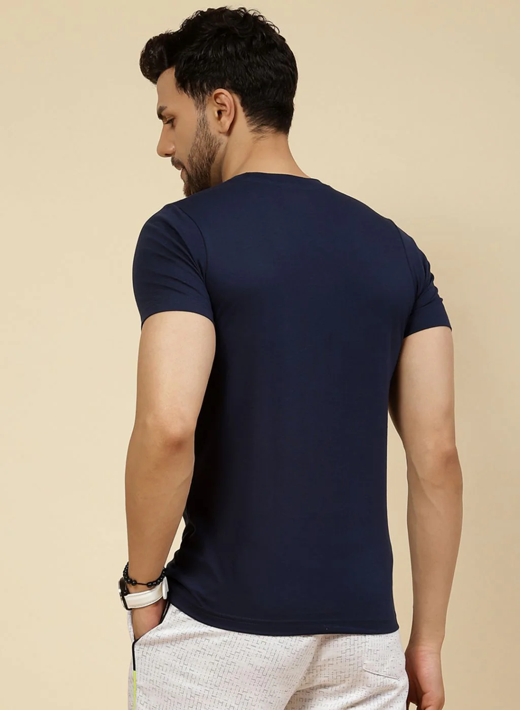 Men Rust Orange & Blue Solid T-Shirt - Image 6