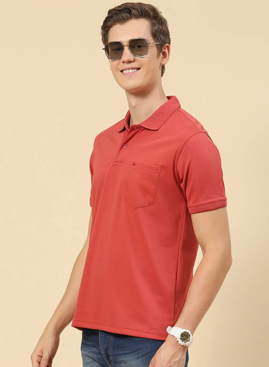 Men Rust Orange Plain T-Shirt - Image 3