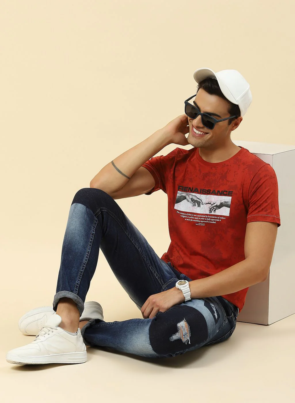 Men Rust Orange Printed T-Shirt - Image 2