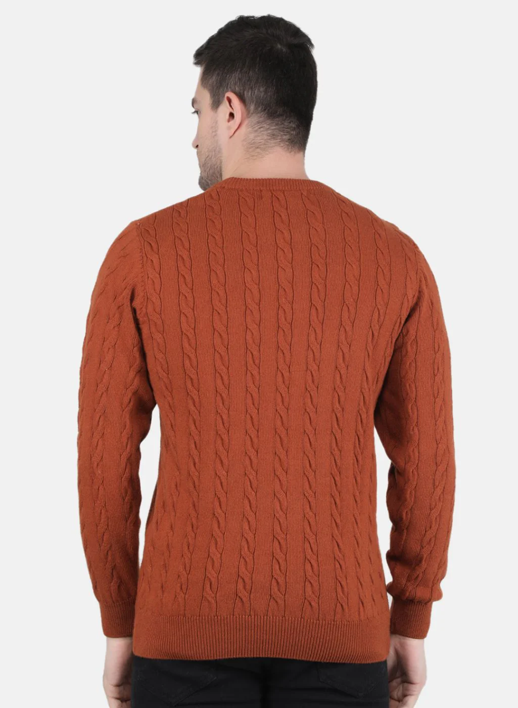 Men Rust Orange Self Design Pullover - Image 3