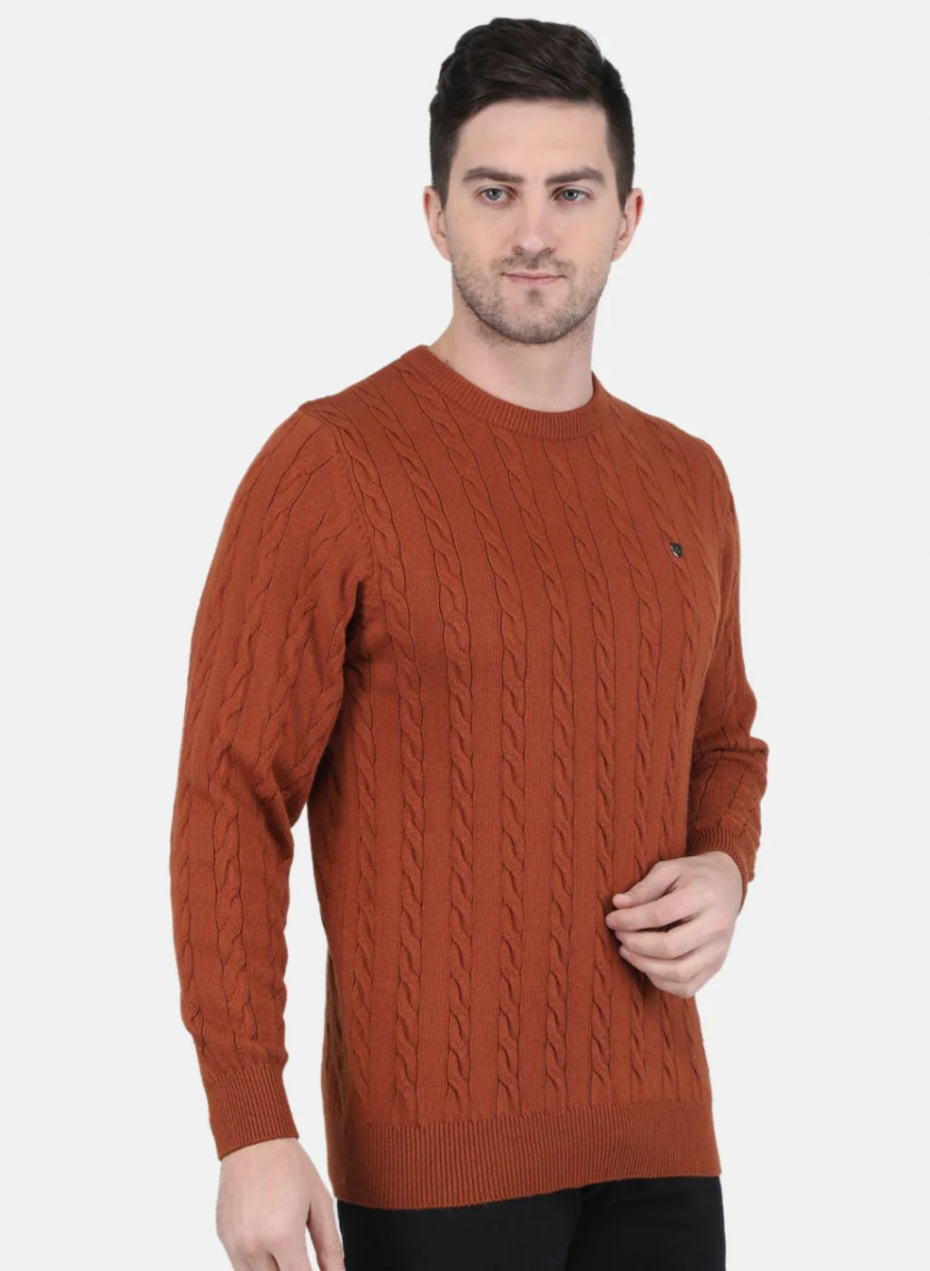 Men Rust Orange Self Design Pullover - Image 6