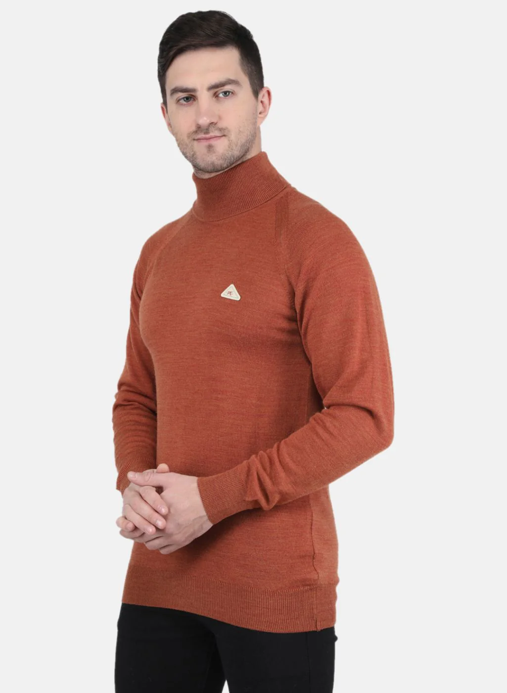 Men Rust Orange Solid Pullover - Image 2
