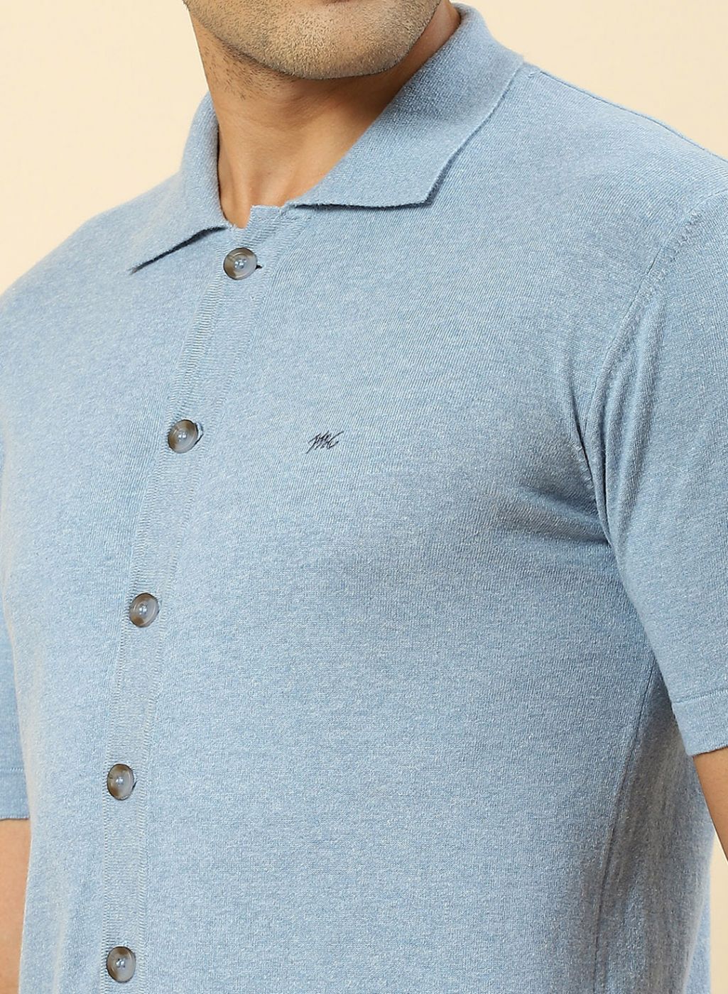 Men Sky Blue Plain T-Shirt - Image 6