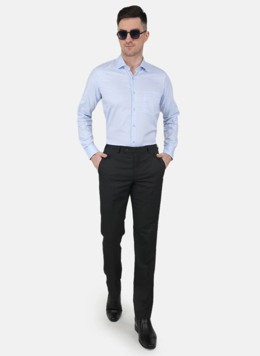 Men Sky Blue Printed Shirt - Image 4