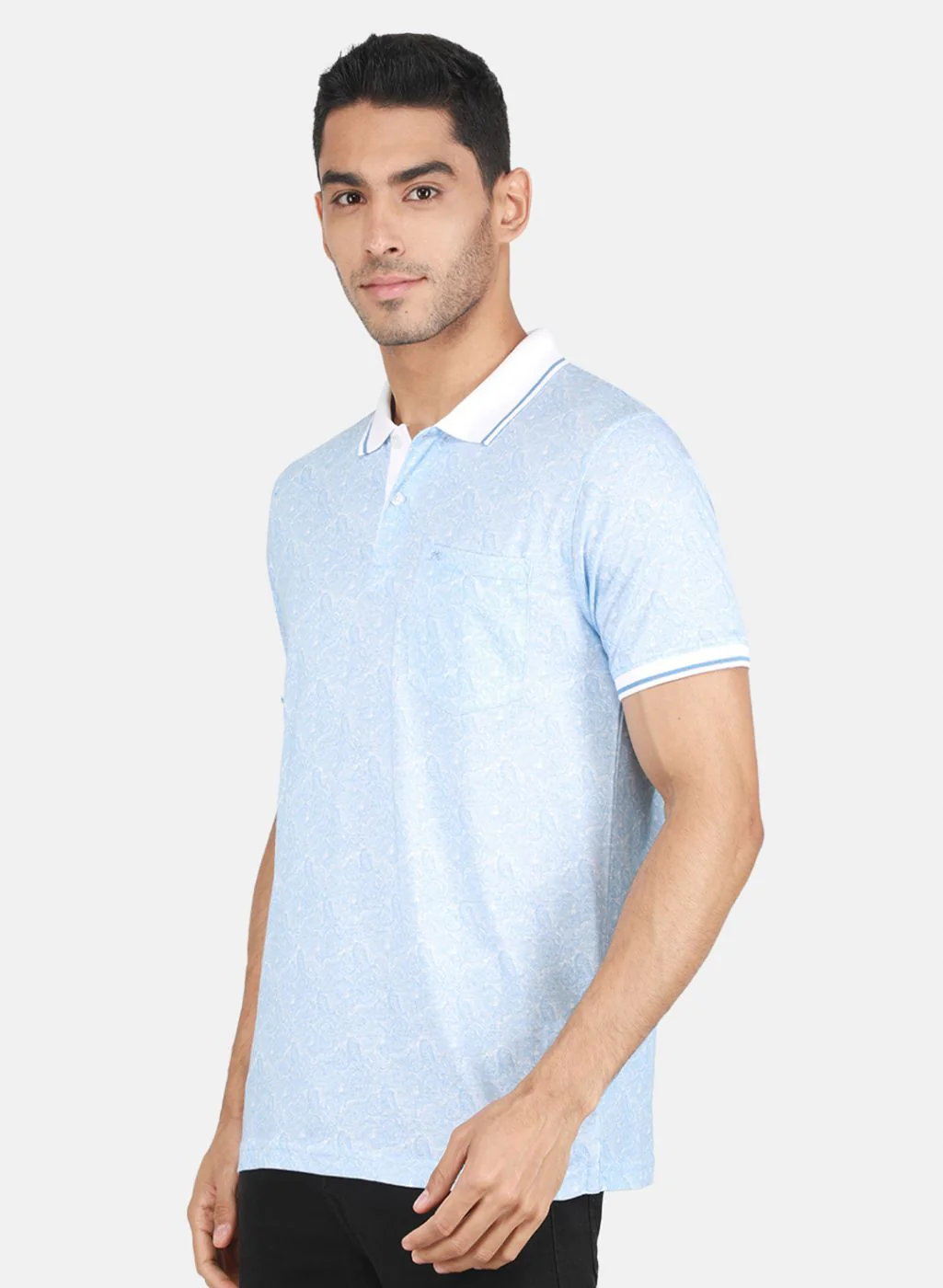 Men Sky Blue Printed T-Shirt - Image 2