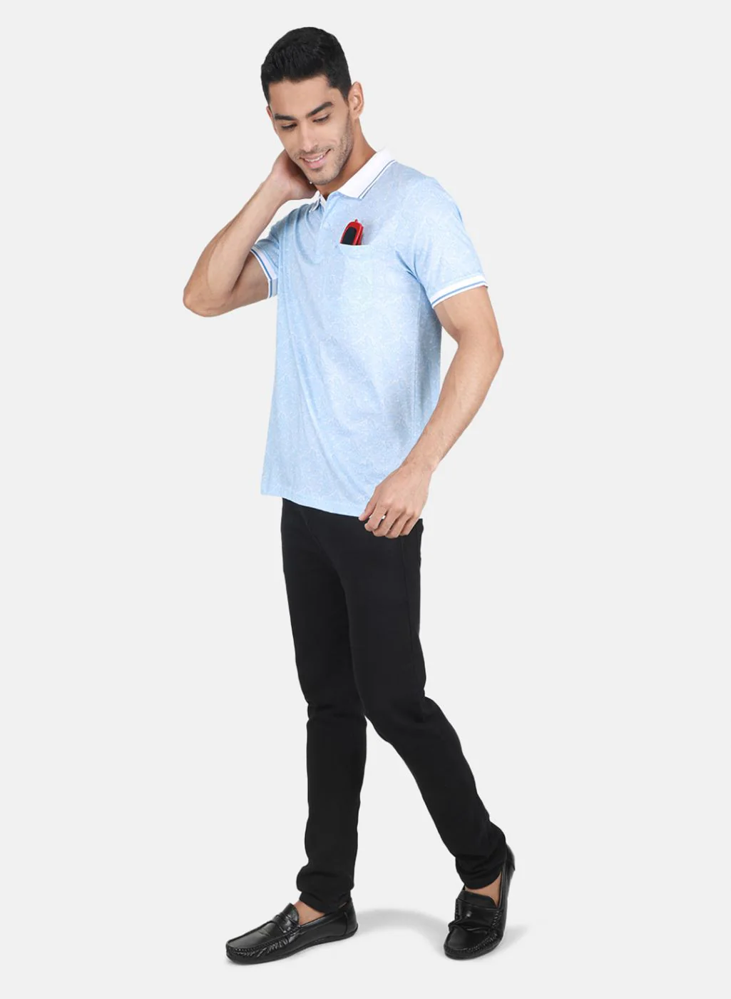 Men Sky Blue Printed T-Shirt - Image 4