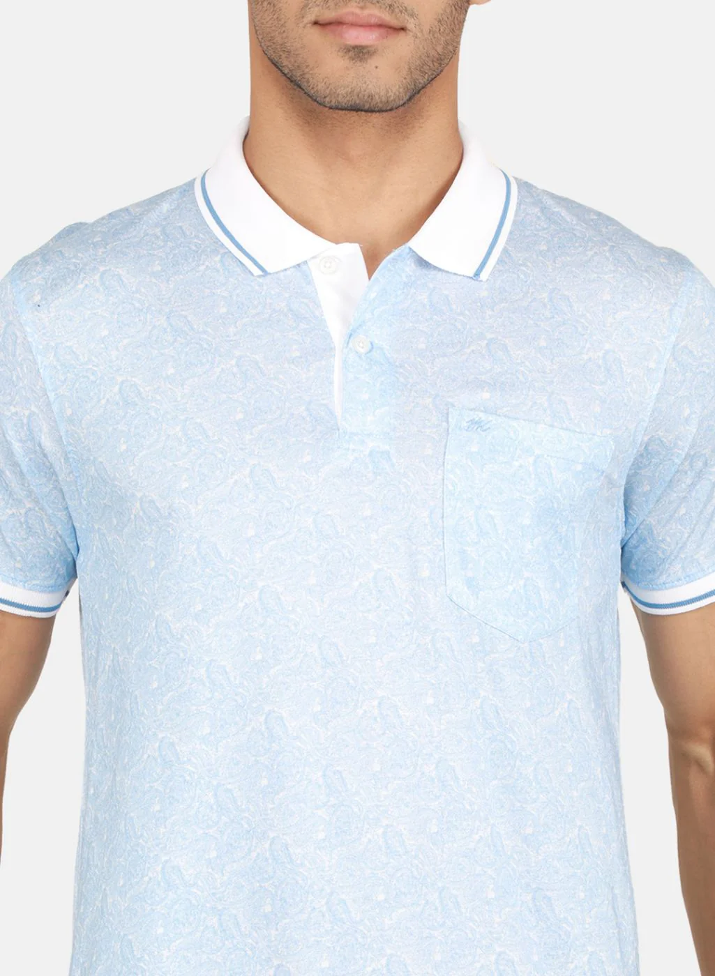 Men Sky Blue Printed T-Shirt - Image 5