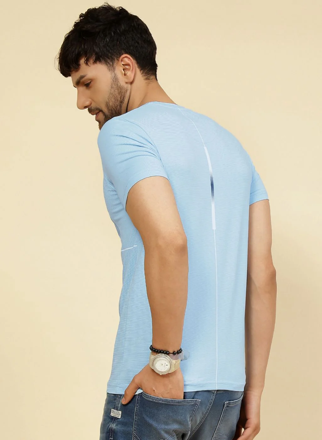 Men Sky Blue Printed T-Shirt - Image 5