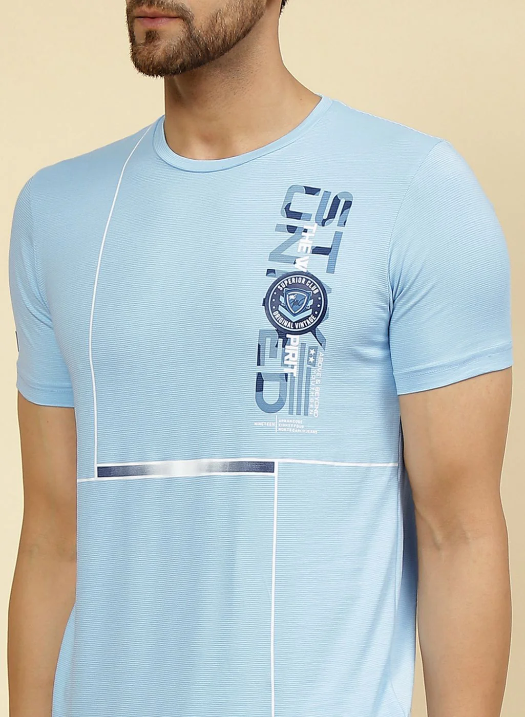 Men Sky Blue Printed T-Shirt - Image 6