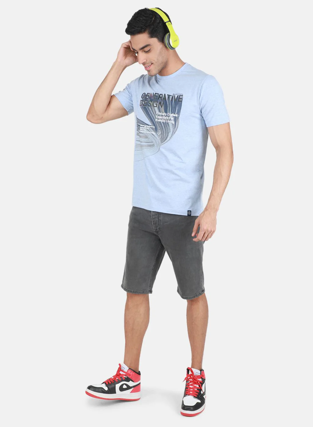 Men Sky Blue Printed T-Shirt - Image 2