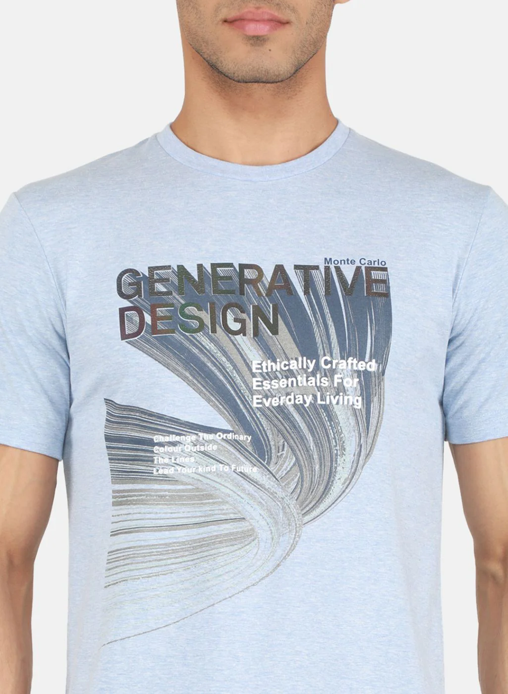 Men Sky Blue Printed T-Shirt - Image 5