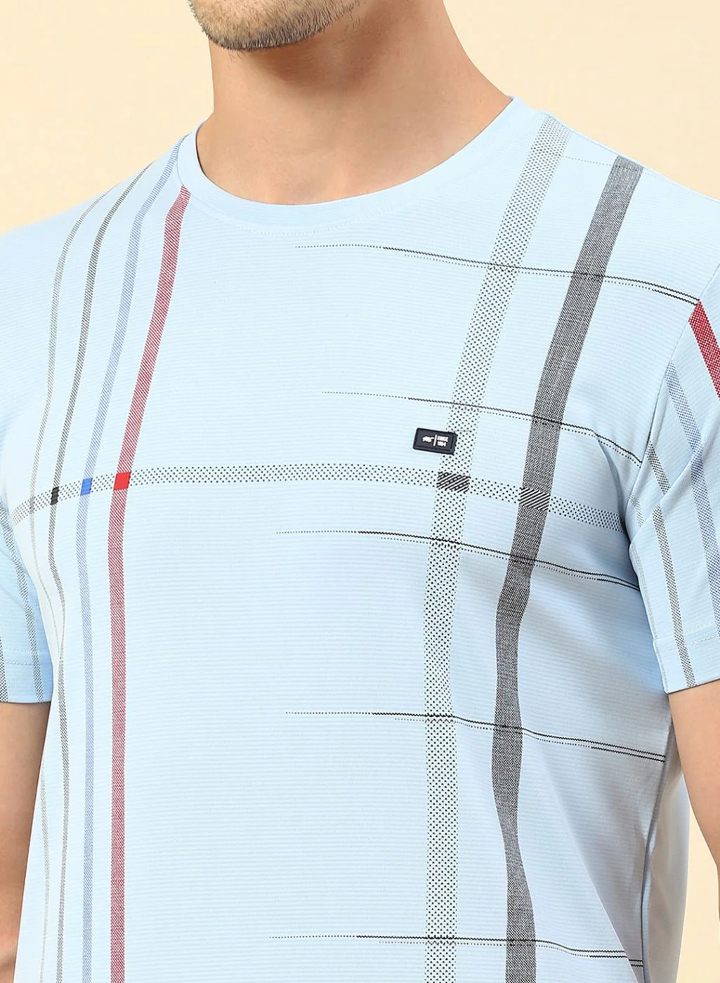 Men Sky Blue Printed T-Shirt - Image 6
