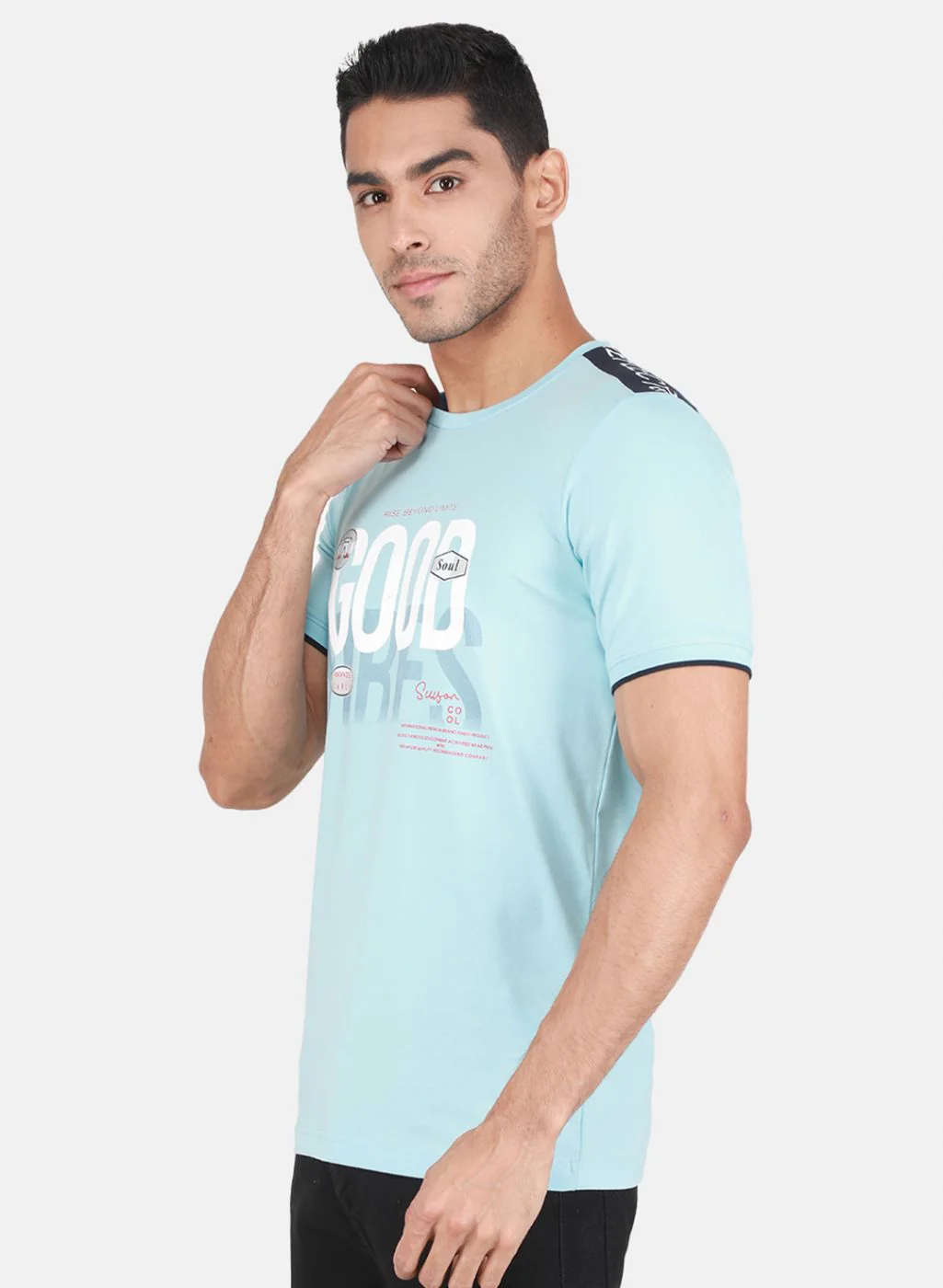 Men Sky Blue Printed T-Shirt - Image 2