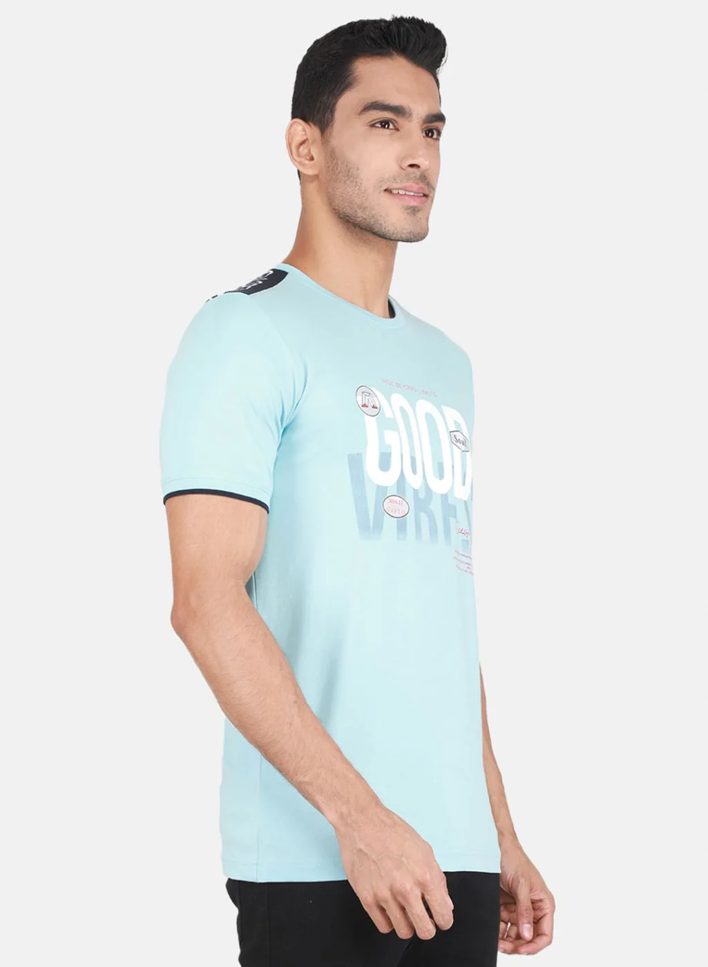 Men Sky Blue Printed T-Shirt - Image 6