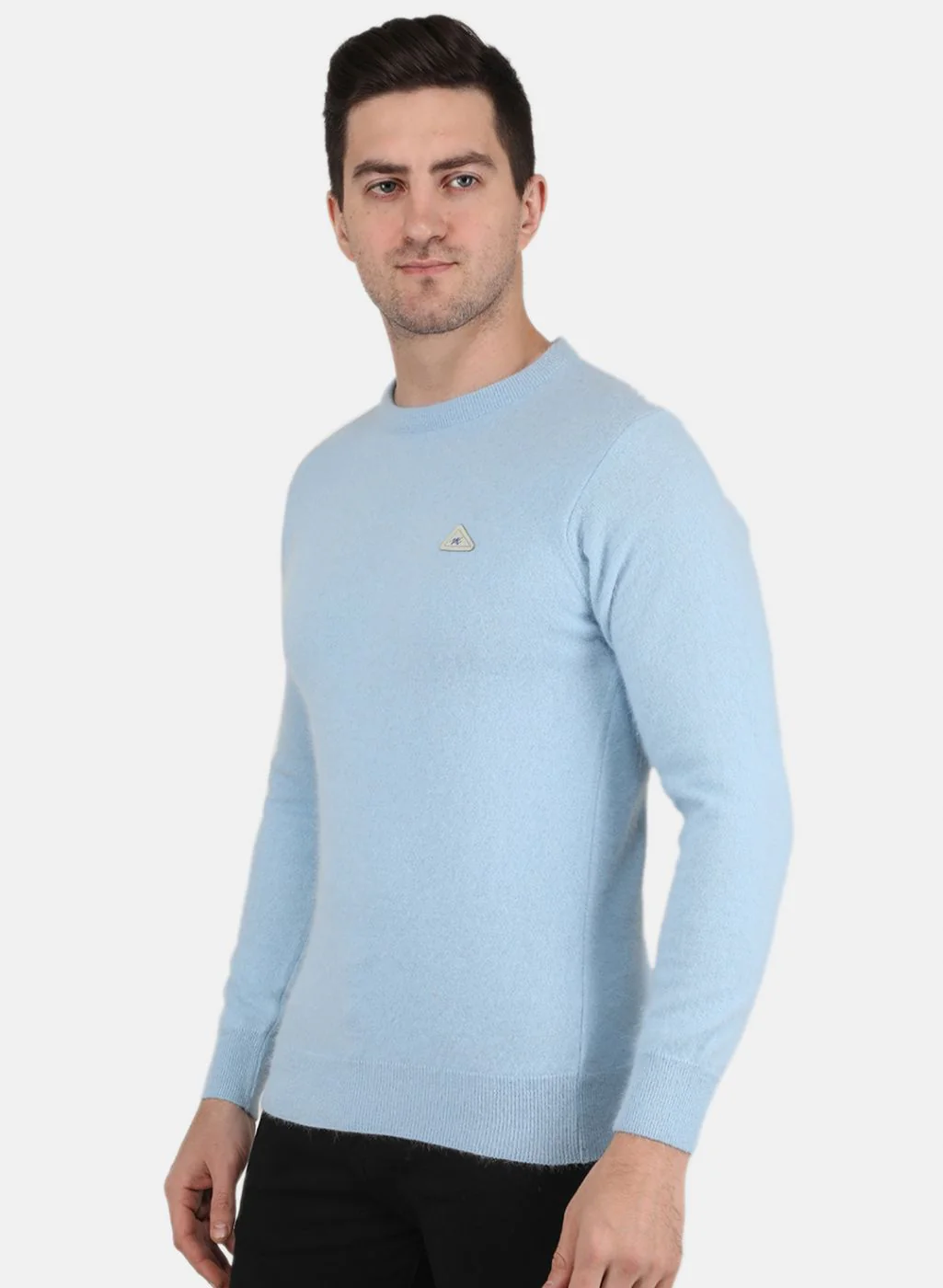 Men Sky Blue Solid Pullover - Image 2