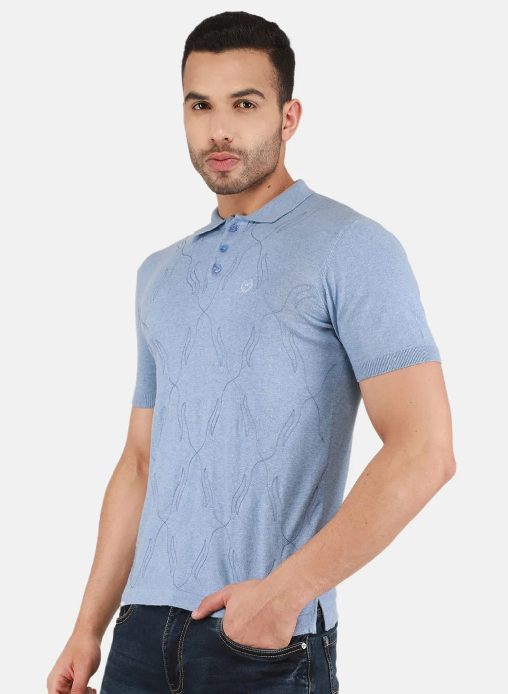 Men Sky Blue Solid T-Shirt - Image 2