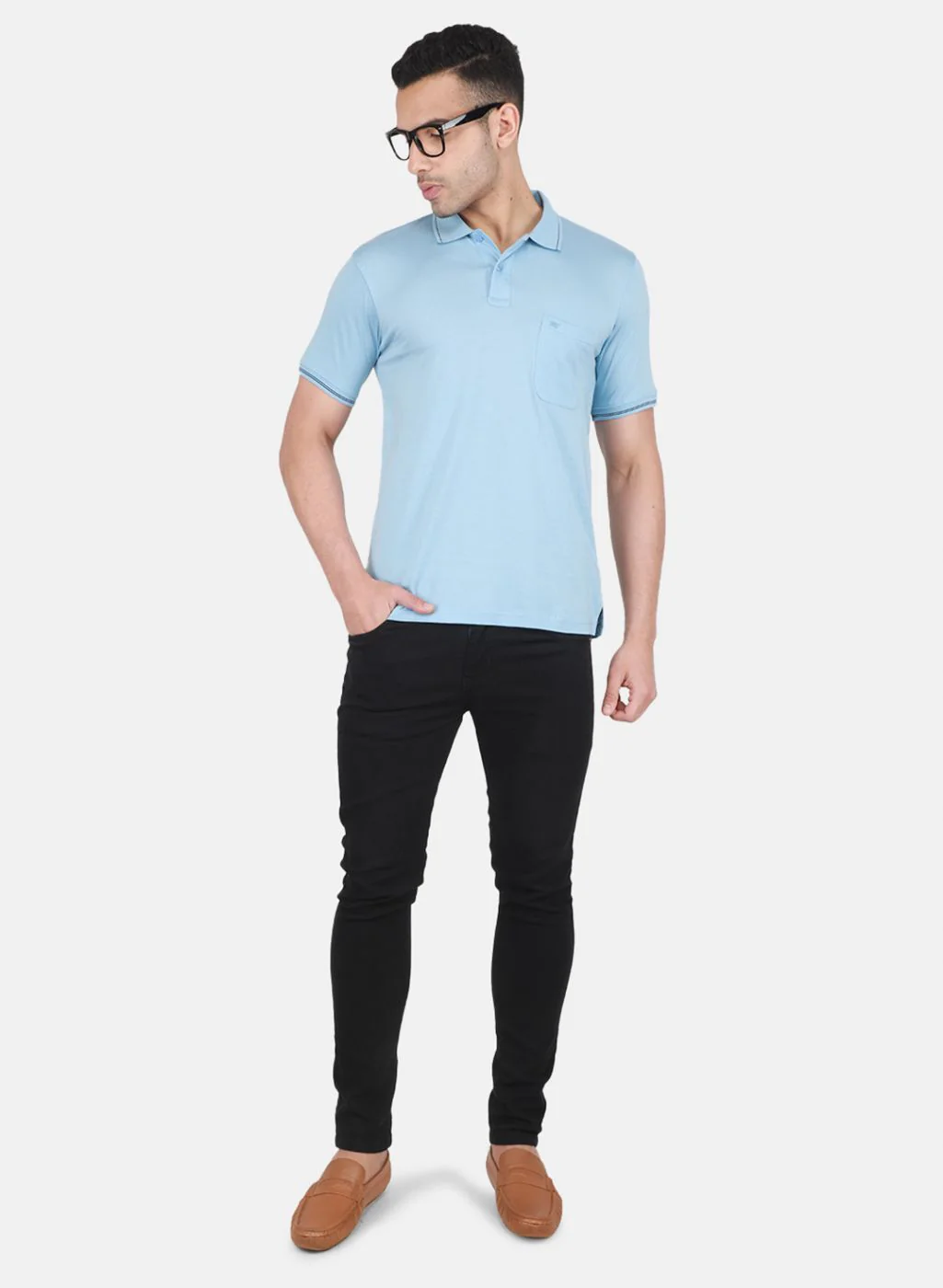 Men Sky Blue Solid T-Shirt - Image 4